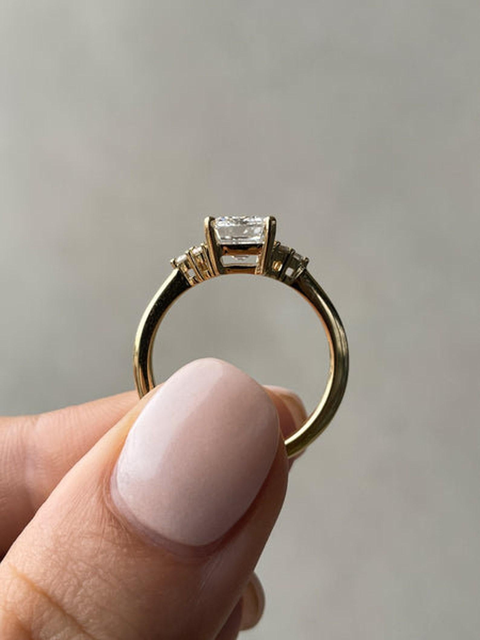 14k sold gold 2 CT Emerald Cut Moissanite Solitaire Engagement Ring 925 . 2