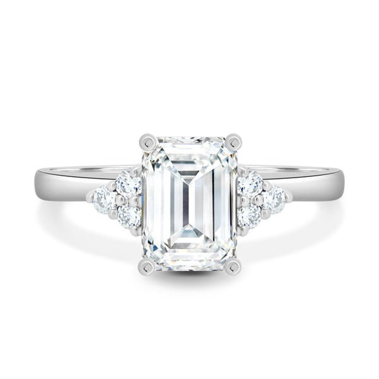 14k sold gold 2 CT Emerald Cut Moissanite Solitaire Engagement Ring 925 . 5