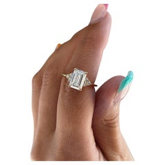 Used 14k sold gold 2 CT Emerald Cut Moissanite Solitaire Engagement Ring 925 .