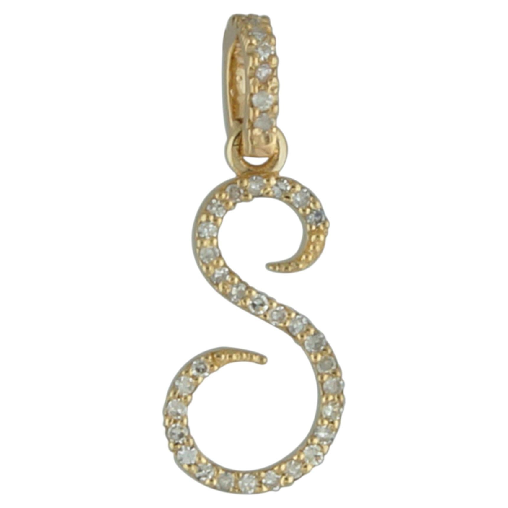 14K Solid Gold 0.18 Ct Diamond Pavé Cursive Script Letter S Initial Pendant