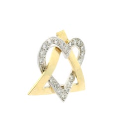 14k Solid Gold 0.37ctw Pave Diamond Polished Heart & Star Of David Slide Pendant