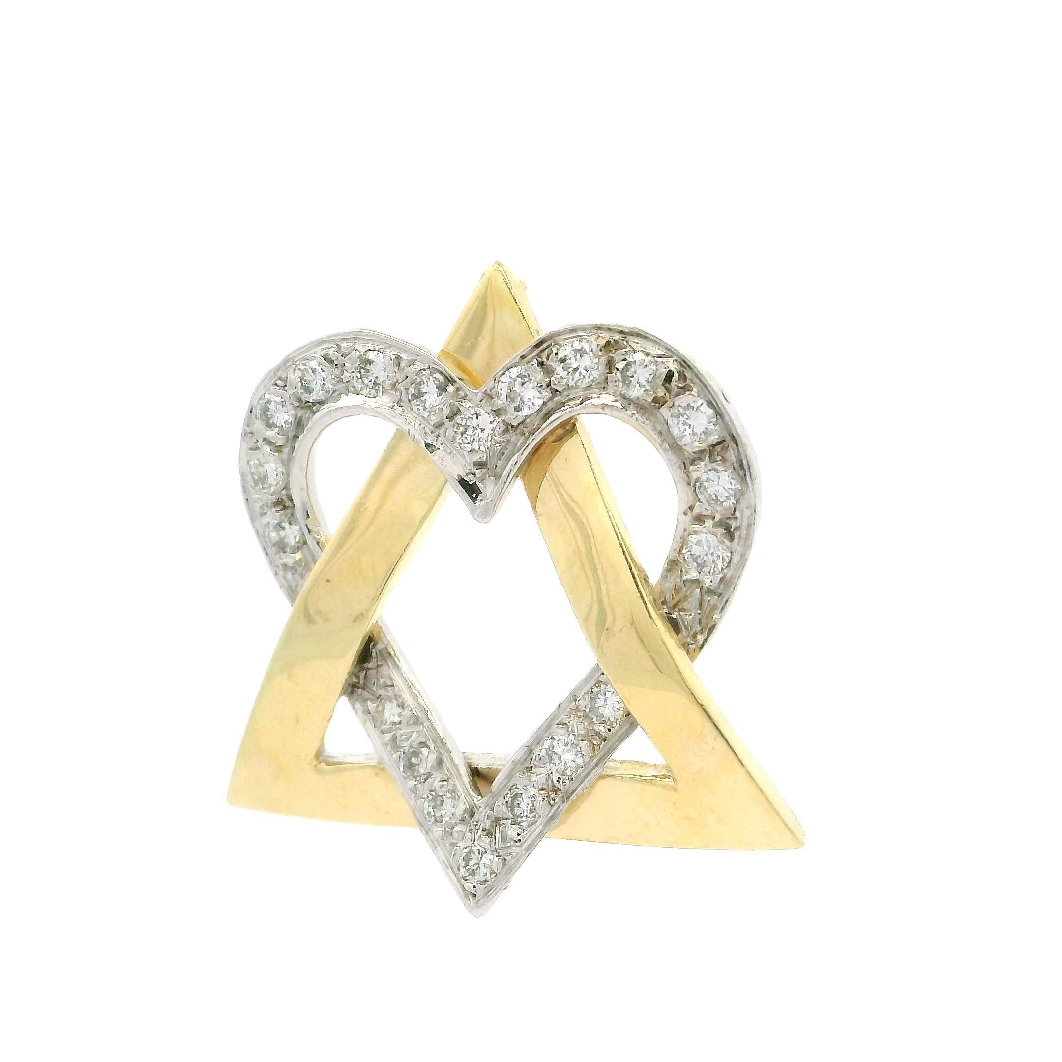 Taglio brillante Ciondolo a scorrimento con cuore e stella di David in oro massiccio 14k 0,37ctw Pave Diamond Polished in vendita