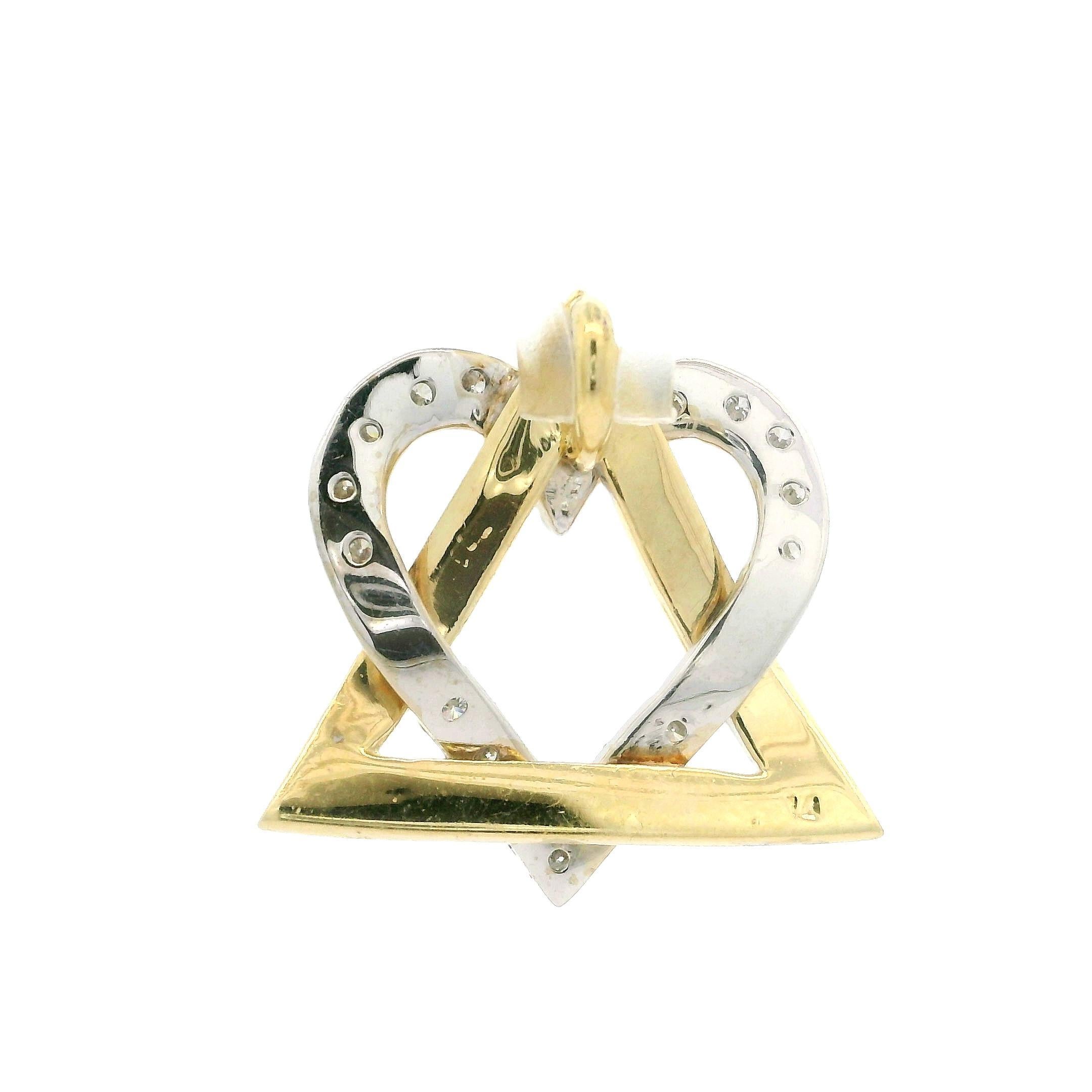 Donna Ciondolo a scorrimento con cuore e stella di David in oro massiccio 14k 0,37ctw Pave Diamond Polished in vendita