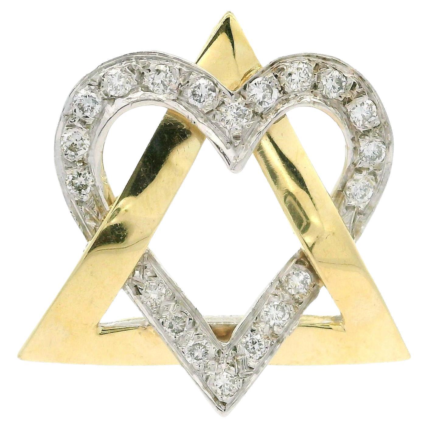Ciondolo a scorrimento con cuore e stella di David in oro massiccio 14k 0,37ctw Pave Diamond Polished in vendita