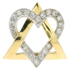 14k Solid Gold 0.37ctw Pave Diamond Polished Heart & Star Of David Slide Pendant