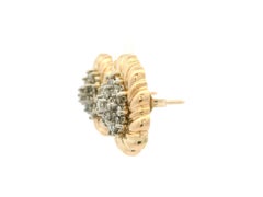 14k Solid Gold 0.75ct Diamond Cluster Center Spiral Fluted Frame Button Earrings