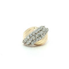 14k Solid Gold 0.85ctw Diamond Diagonal 3 Row Grooved Wide Band Ring