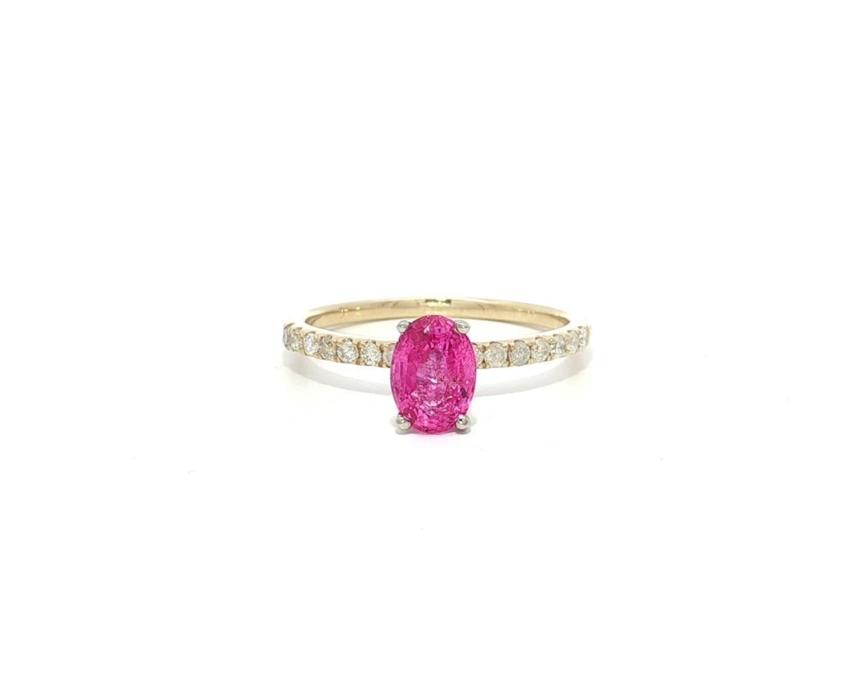 Bague de promesse en or massif 14k 1.30ct Oval Pink Sapphire Dainty Diamond Shank en vente 6