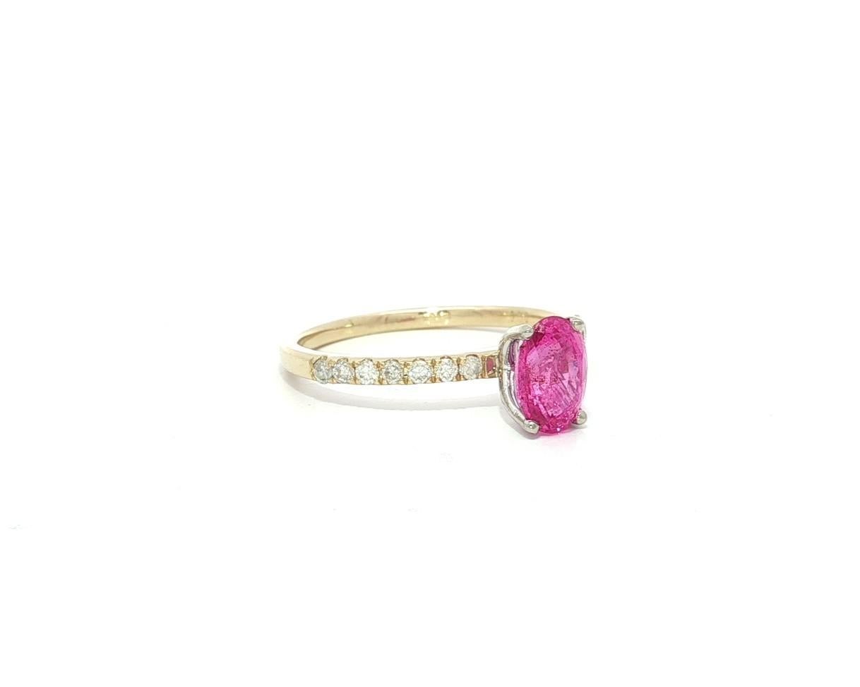 Bague de promesse en or massif 14k 1.30ct Oval Pink Sapphire Dainty Diamond Shank en vente 7