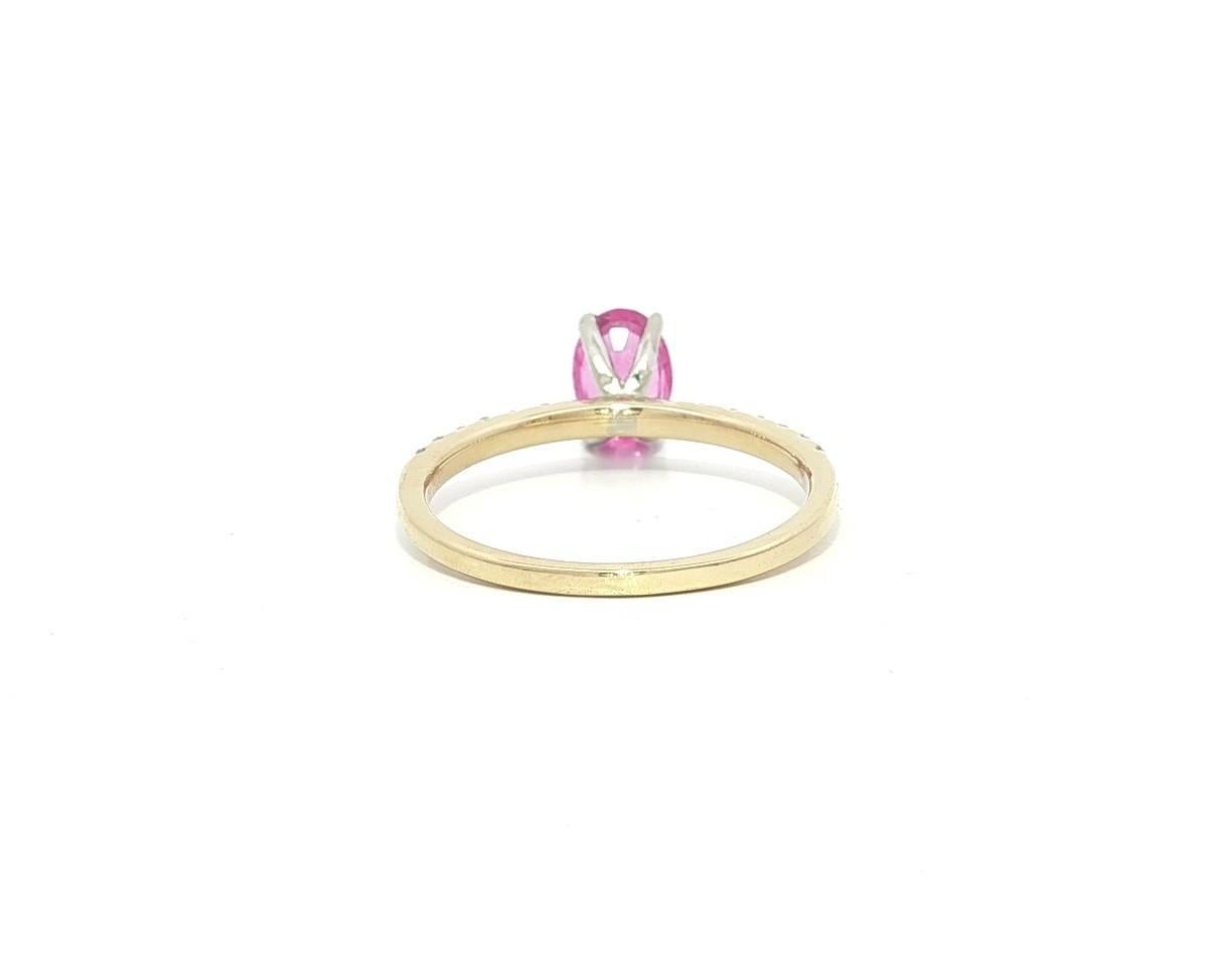 Bague de promesse en or massif 14k 1.30ct Oval Pink Sapphire Dainty Diamond Shank en vente 10
