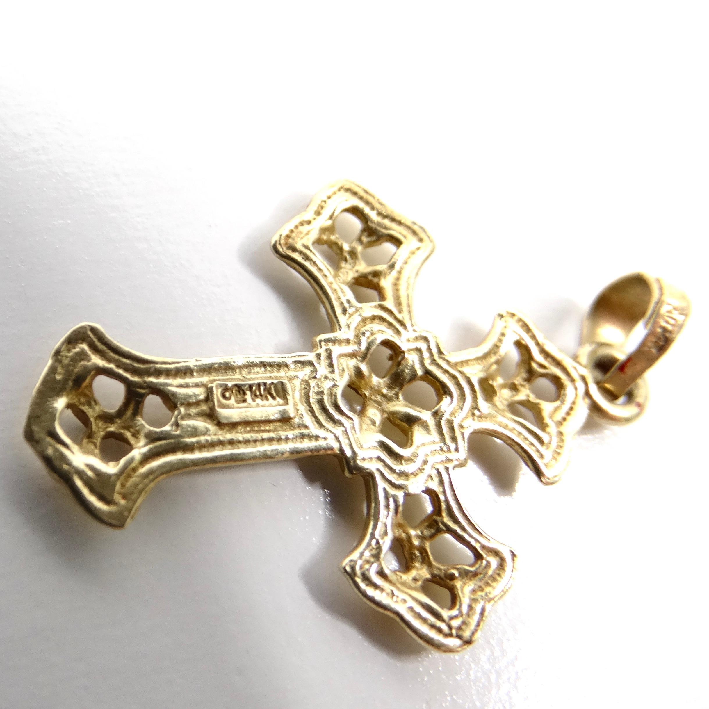 14k Solid Gold 1960s Cross Pendent For Sale 1