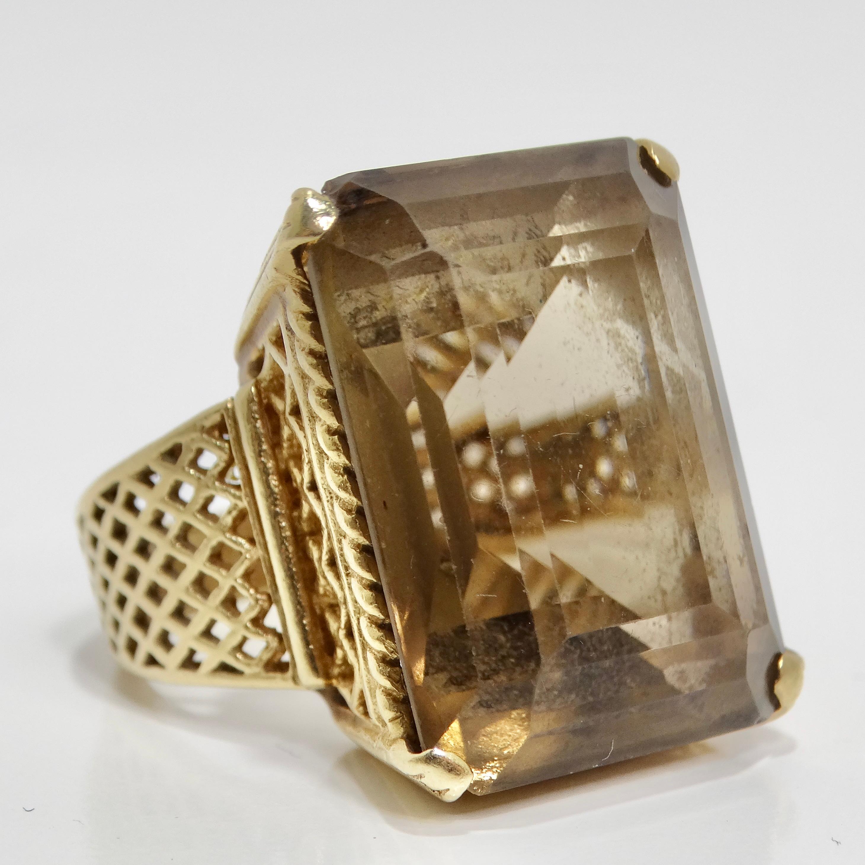 14K Solid Gold 1970s Quartz Ring For Sale 1