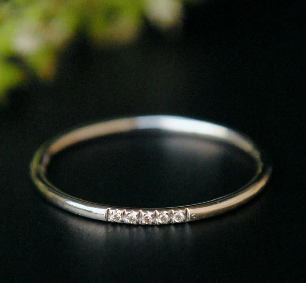 14k Solid Gold 1mm Dainty Band Diamond Thin Skinny Wedding Band Stack Ring Gift. For Sale 5
