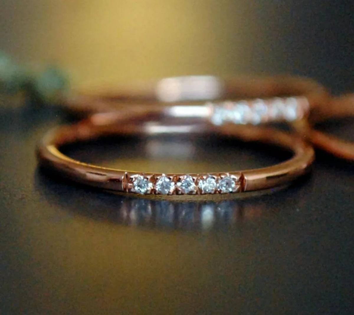 Women's or Men's 14k Solid Gold 1mm Dainty Band Diamond Thin Skinny Wedding Band Stack Ring Gift. For Sale