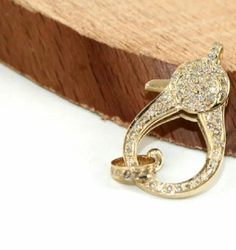 Women's 14k Solid Gold 2 Pcs Lobster Clasp Pave Diamond Handmade Jewelry Clasp For Sale