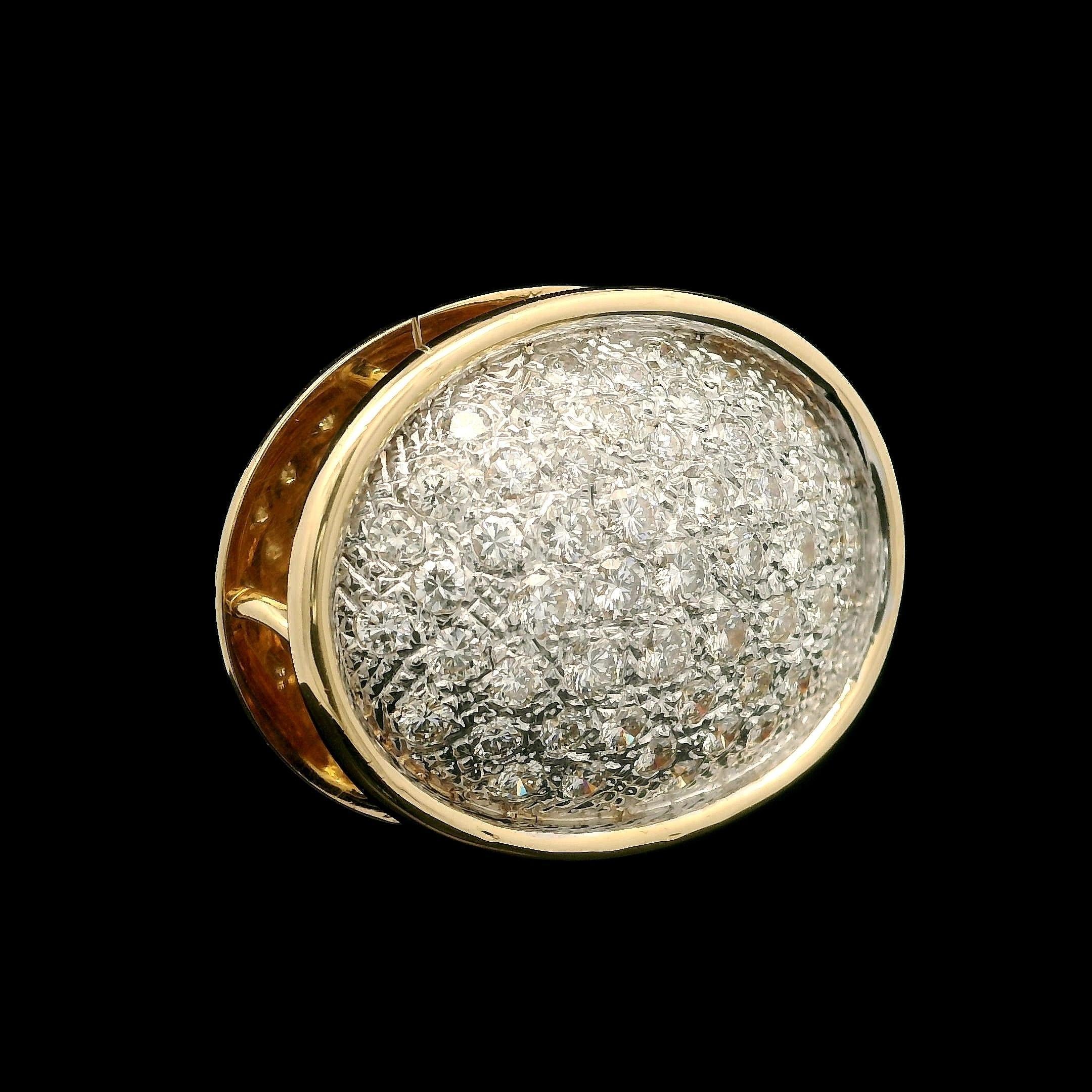 Taille brillant Pendentif en or massif 14k 2.2ctw Diamond Wide Large Puffed Oval Slide Open Enhancer en vente