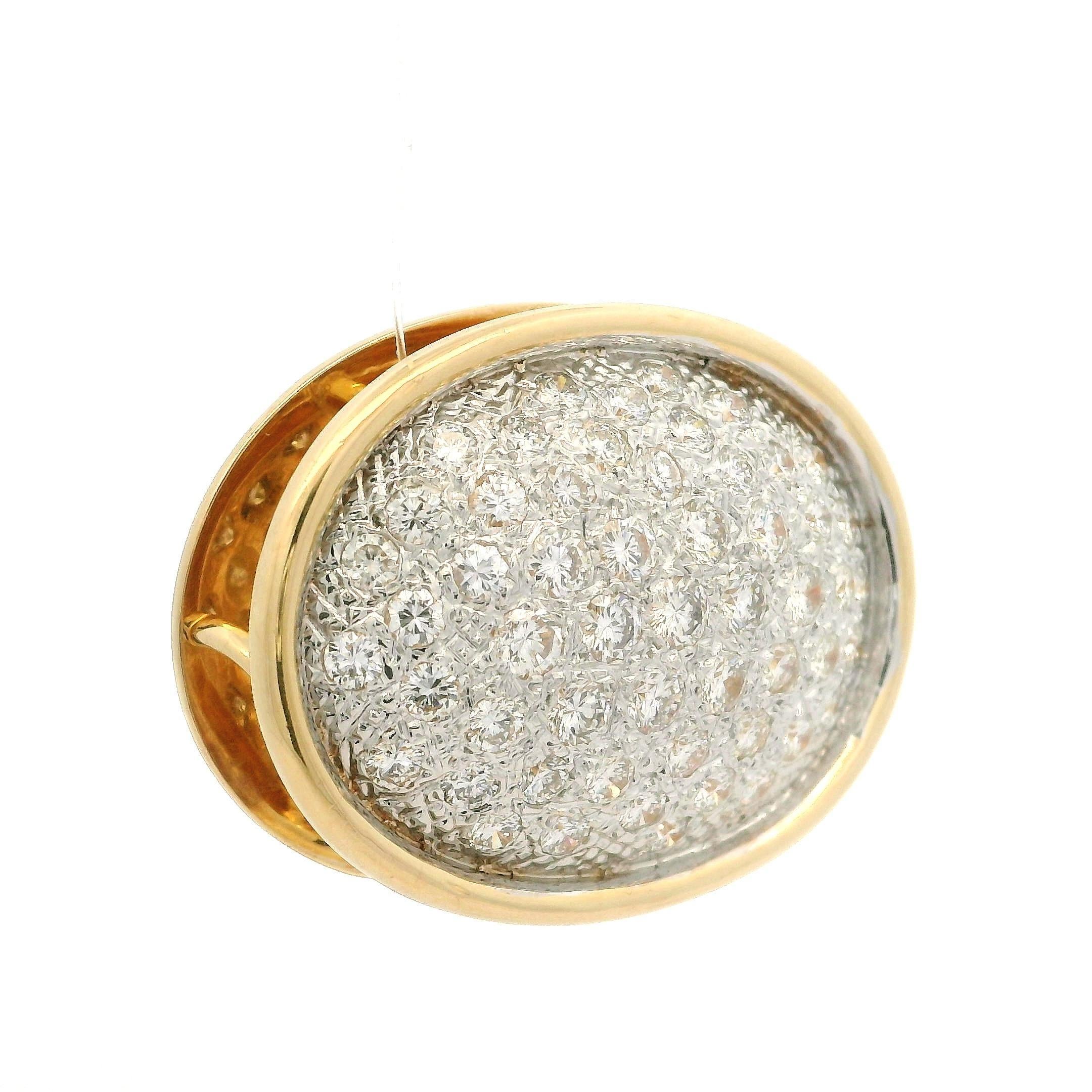 Pendentif en or massif 14k 2.2ctw Diamond Wide Large Puffed Oval Slide Open Enhancer en vente 1