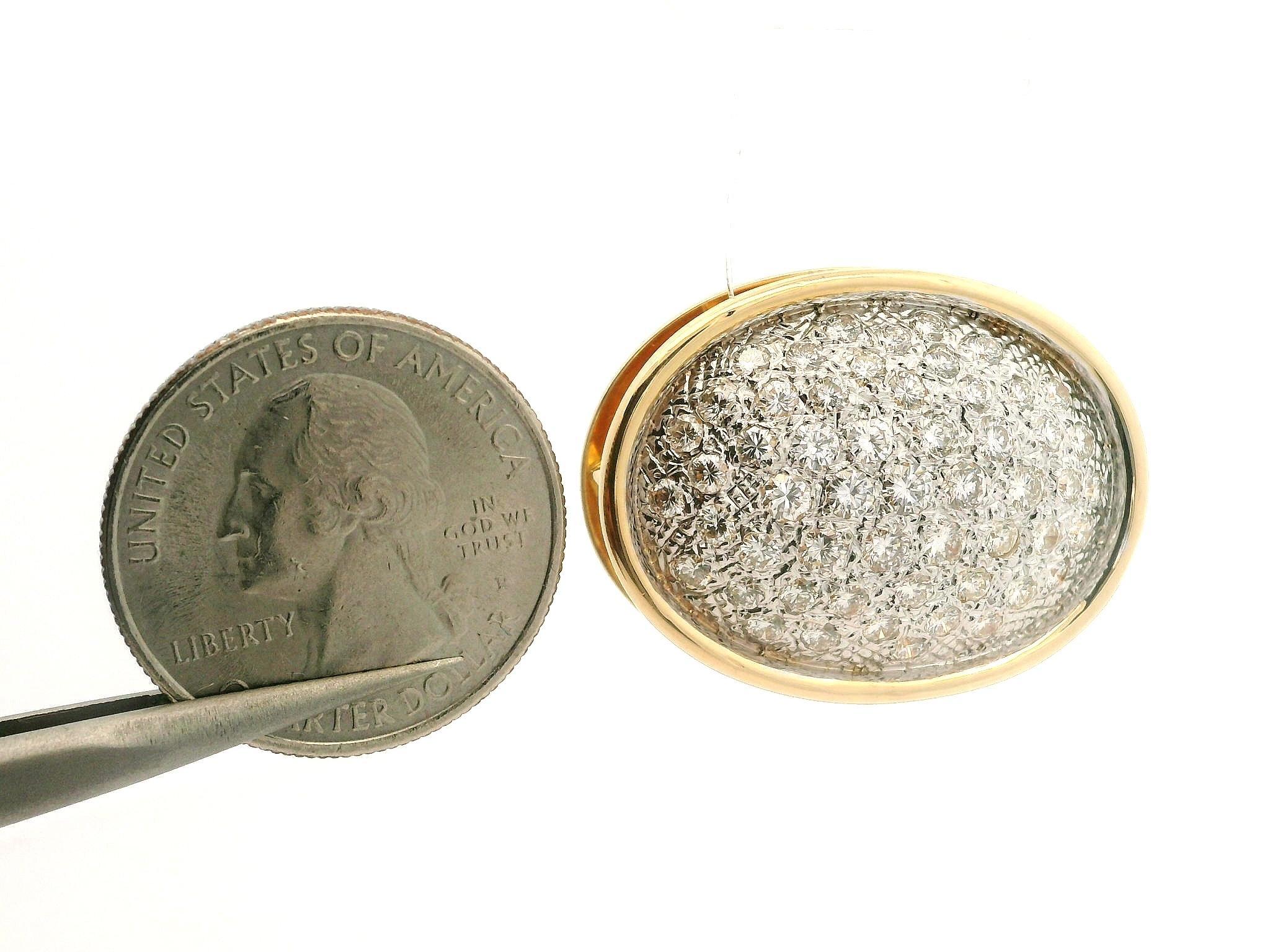 Pendentif en or massif 14k 2.2ctw Diamond Wide Large Puffed Oval Slide Open Enhancer en vente 4