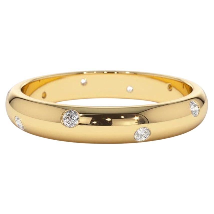 Bague de mariage pour femme en or massif 14 carats à dôme de 3 mm avec monture en diamants brunis en vente