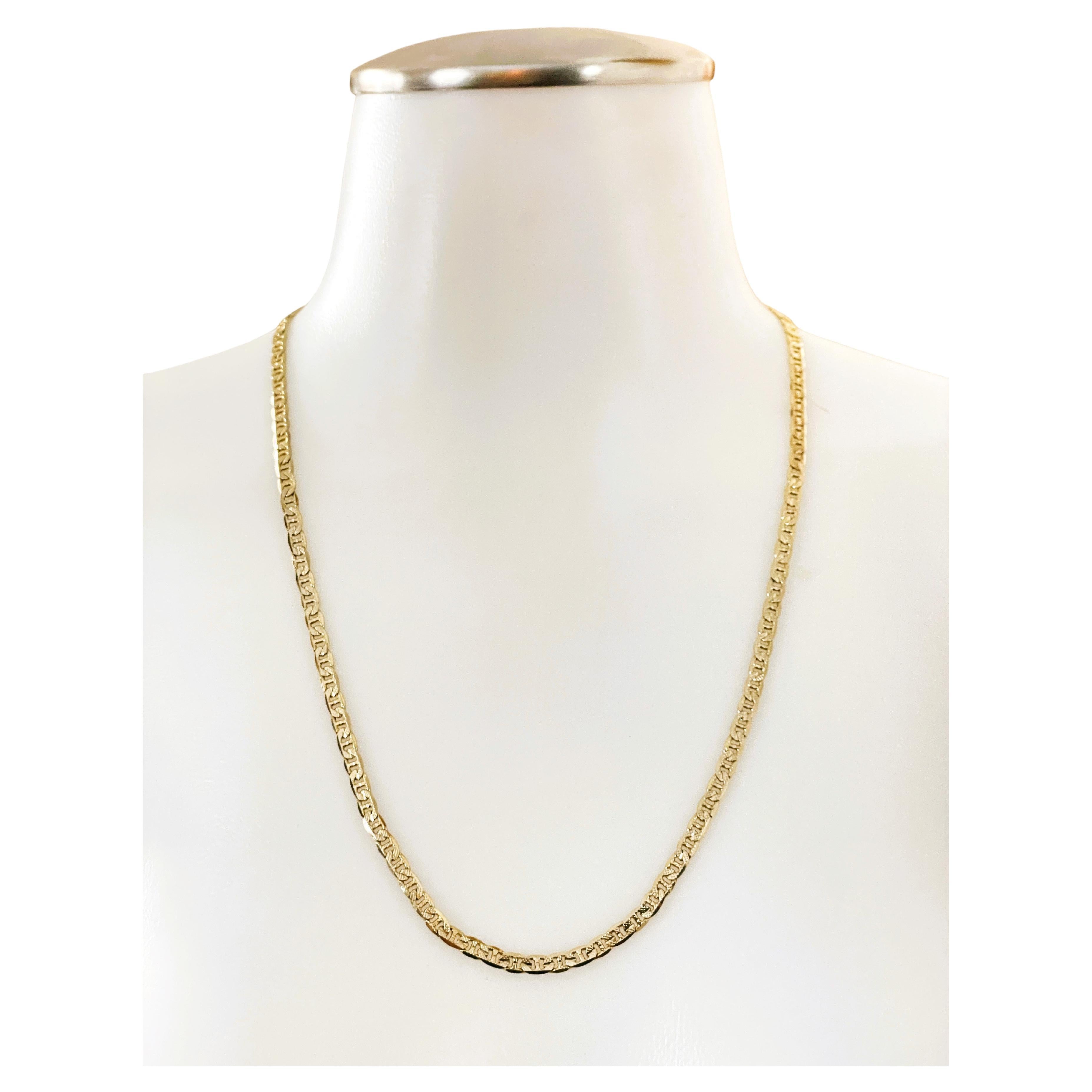 Men's 4mm 14K Yellow Gold Chain Flat Mariner Link Chain Necklace / Gift