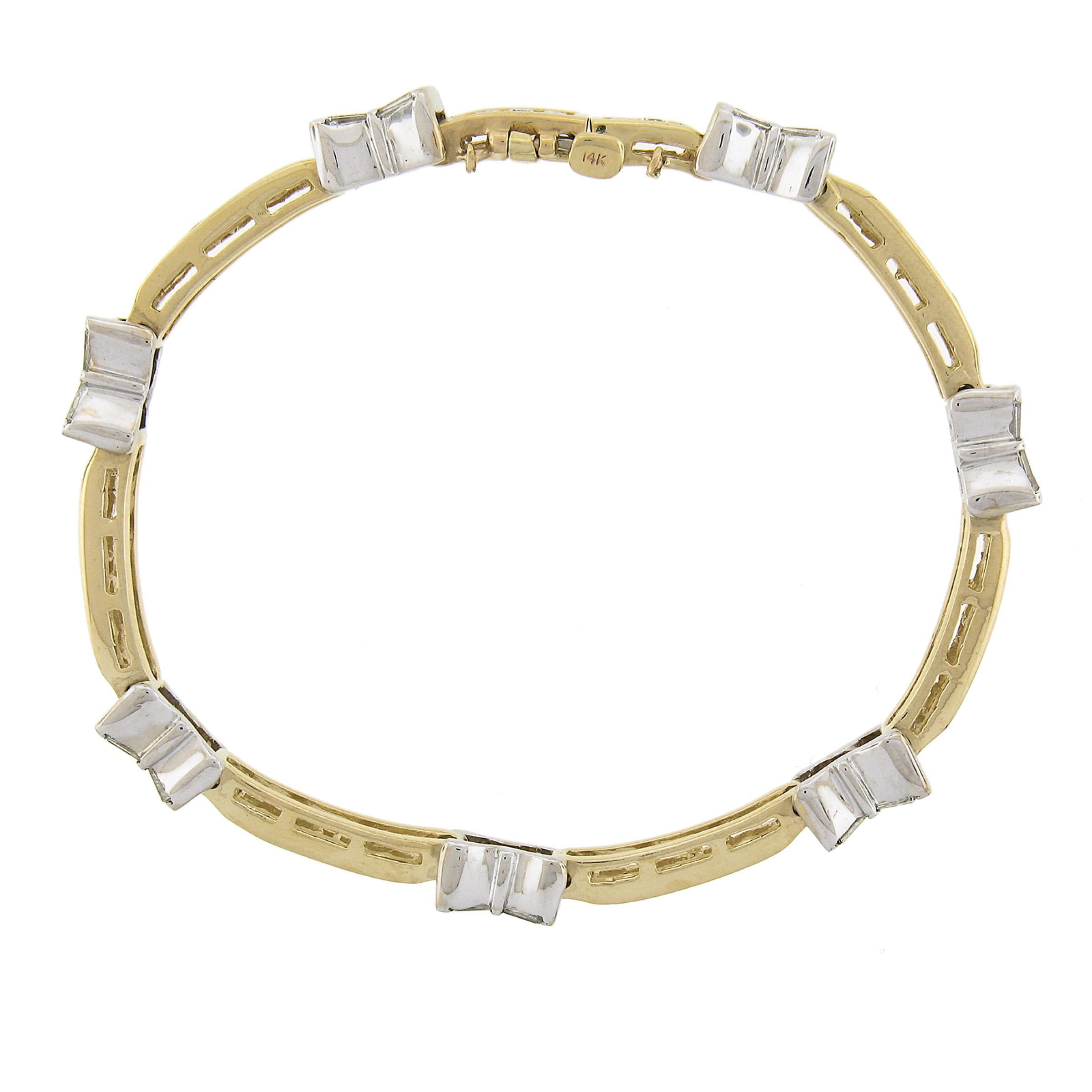 14K Solid Gold 4.68ctw Baguette & Round Diamond Fiery Line Tennis Bracelet For Sale 2