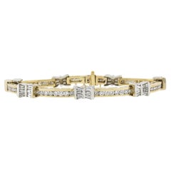 Bracelet tennis en or massif 14 carats avec diamants baguettes et ronds de 4,68 carats