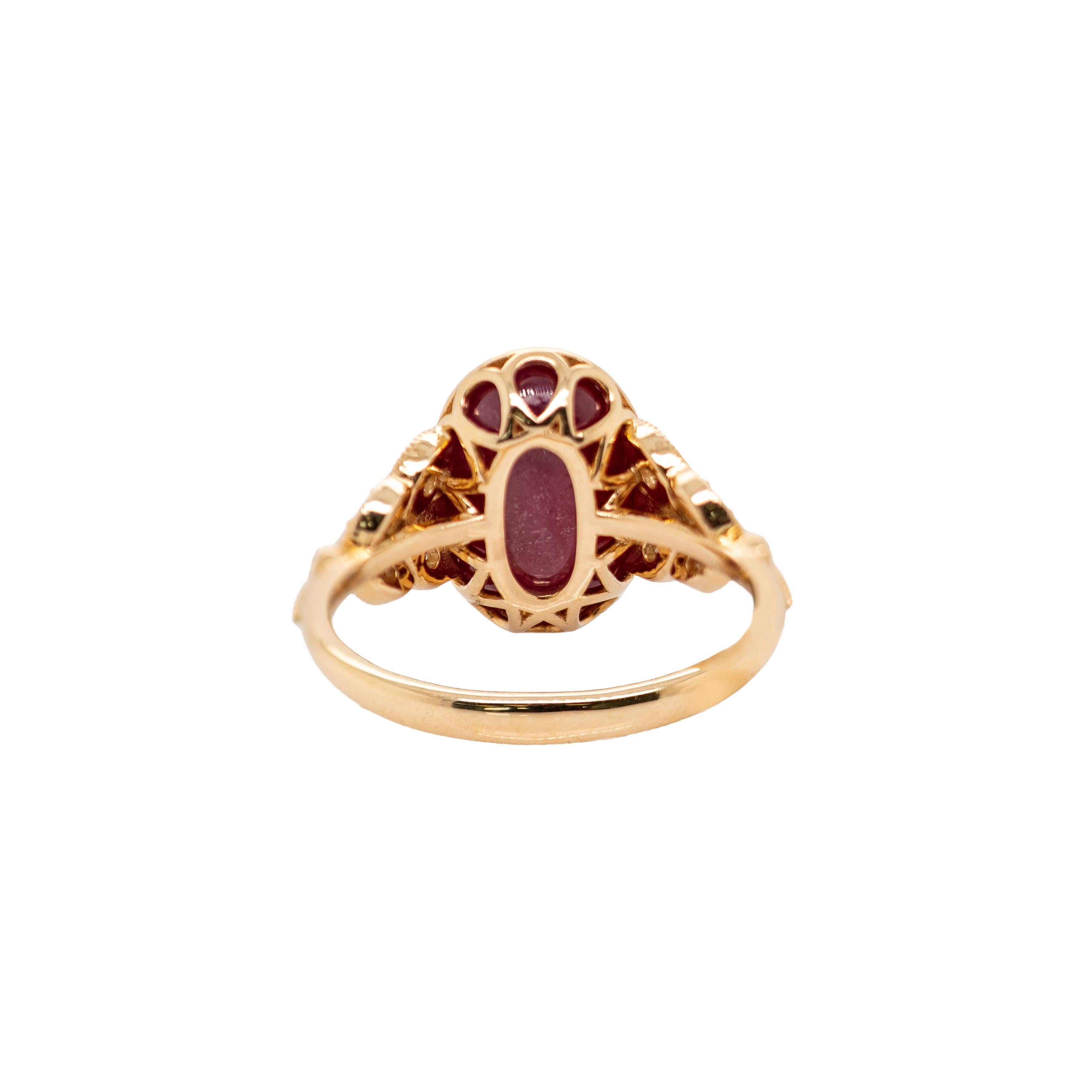 14K Solid Gold 6,8cts Star Ruby Ring mit Erde Mined Diamond Akzente (Ovalschliff) im Angebot