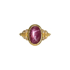 14K Solid Gold 6.8cts Star Ruby Ring with Earth Mined Diamond Accents