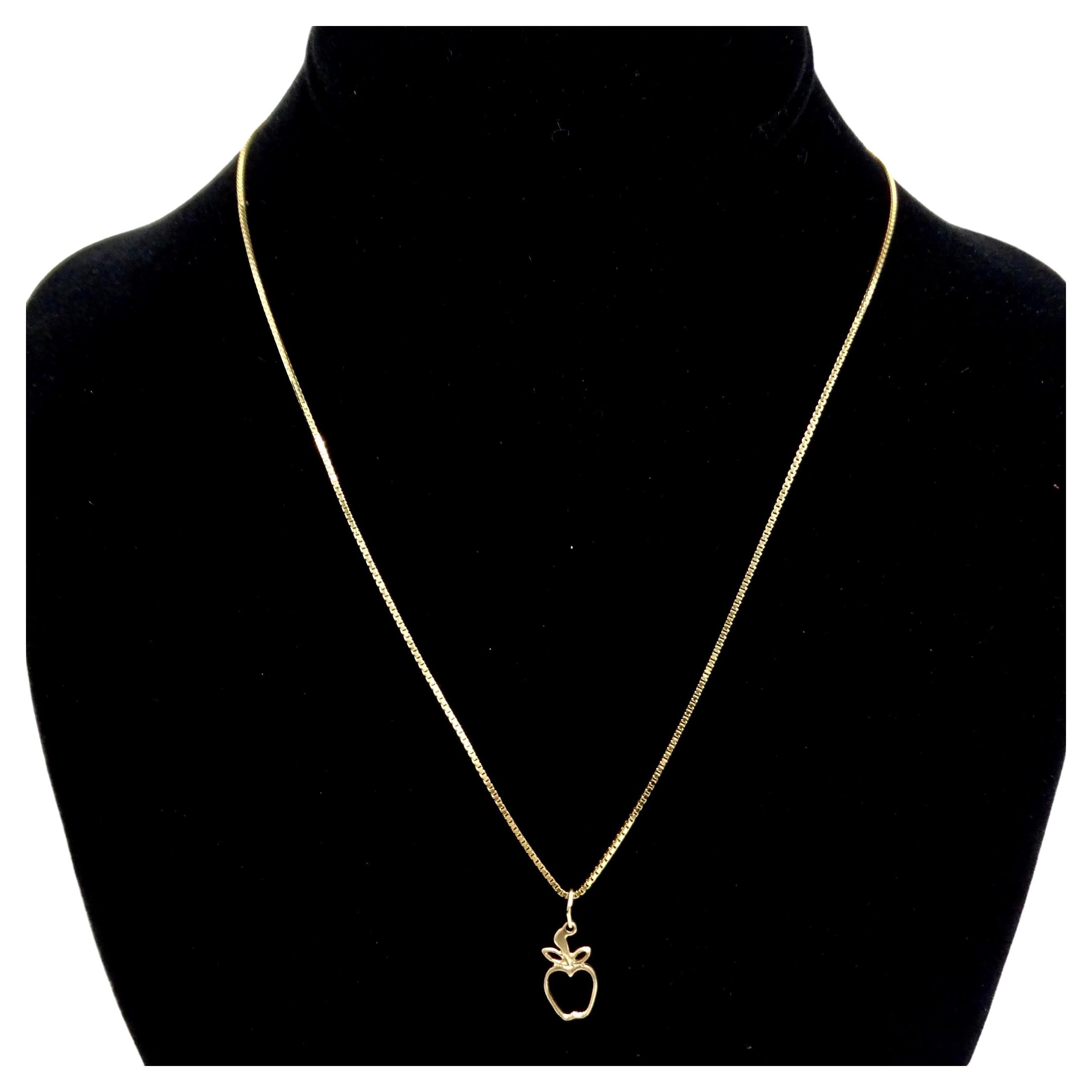 14K Solid Gold Apple Pendent Necklace For Sale