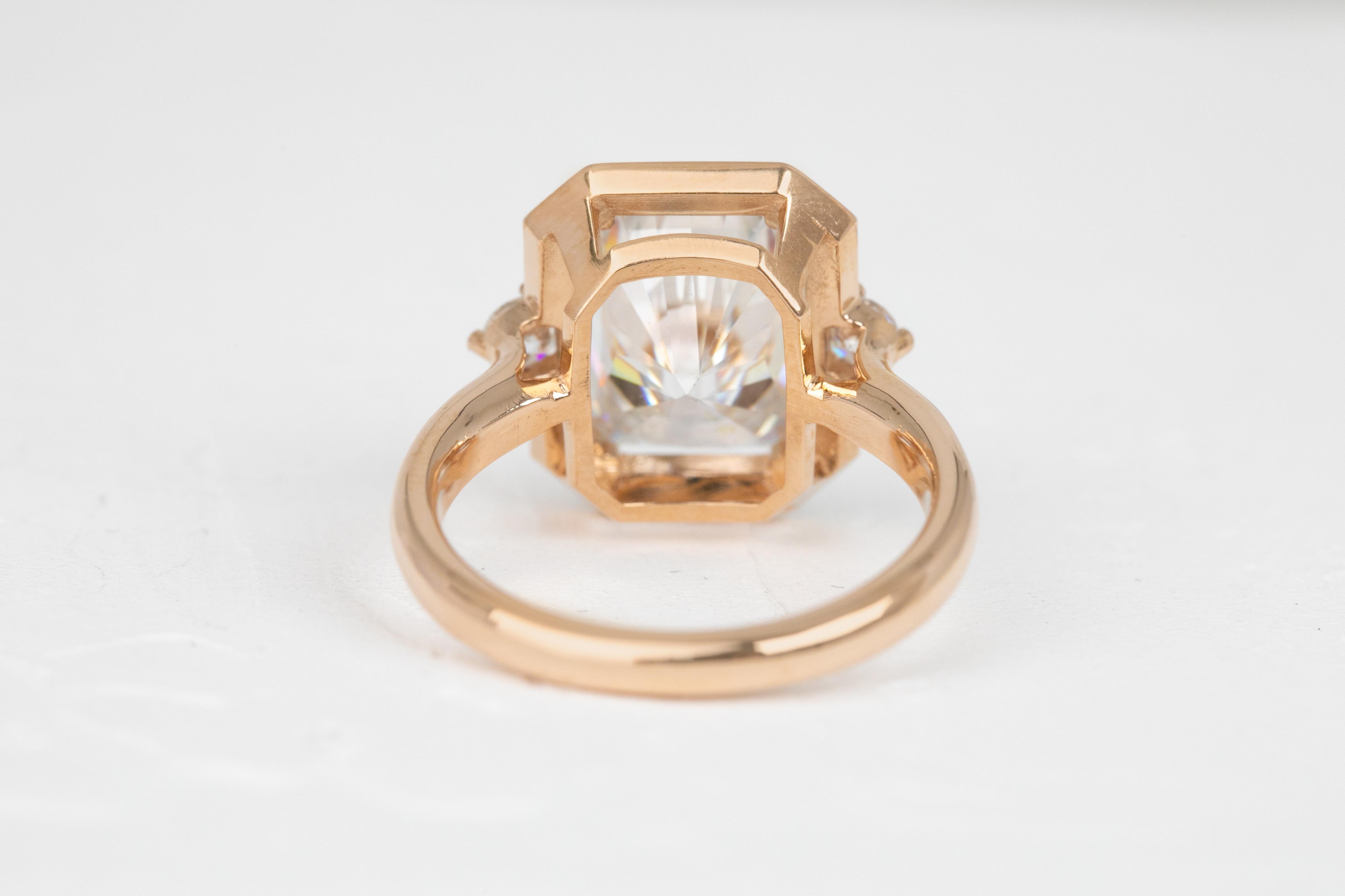 For Sale:  14k Solid Gold Art Deco Ring, 4.08ct Moissanite Stone Ring and Enamel Ring 4
