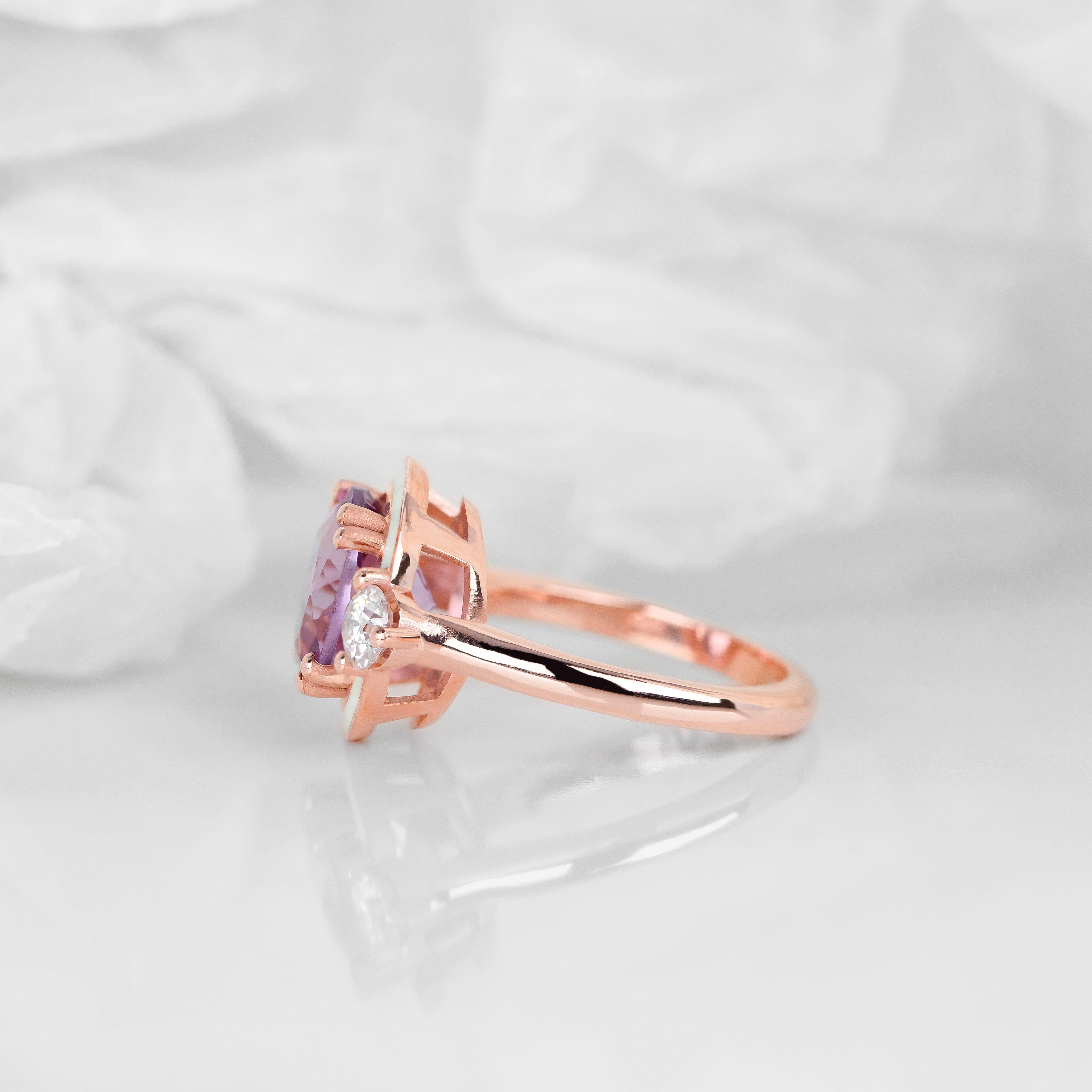 Bague Art déco et cocktail en or massif 14 carats, bague en pierre d'améthyste, pierre pourpre en vente 2
