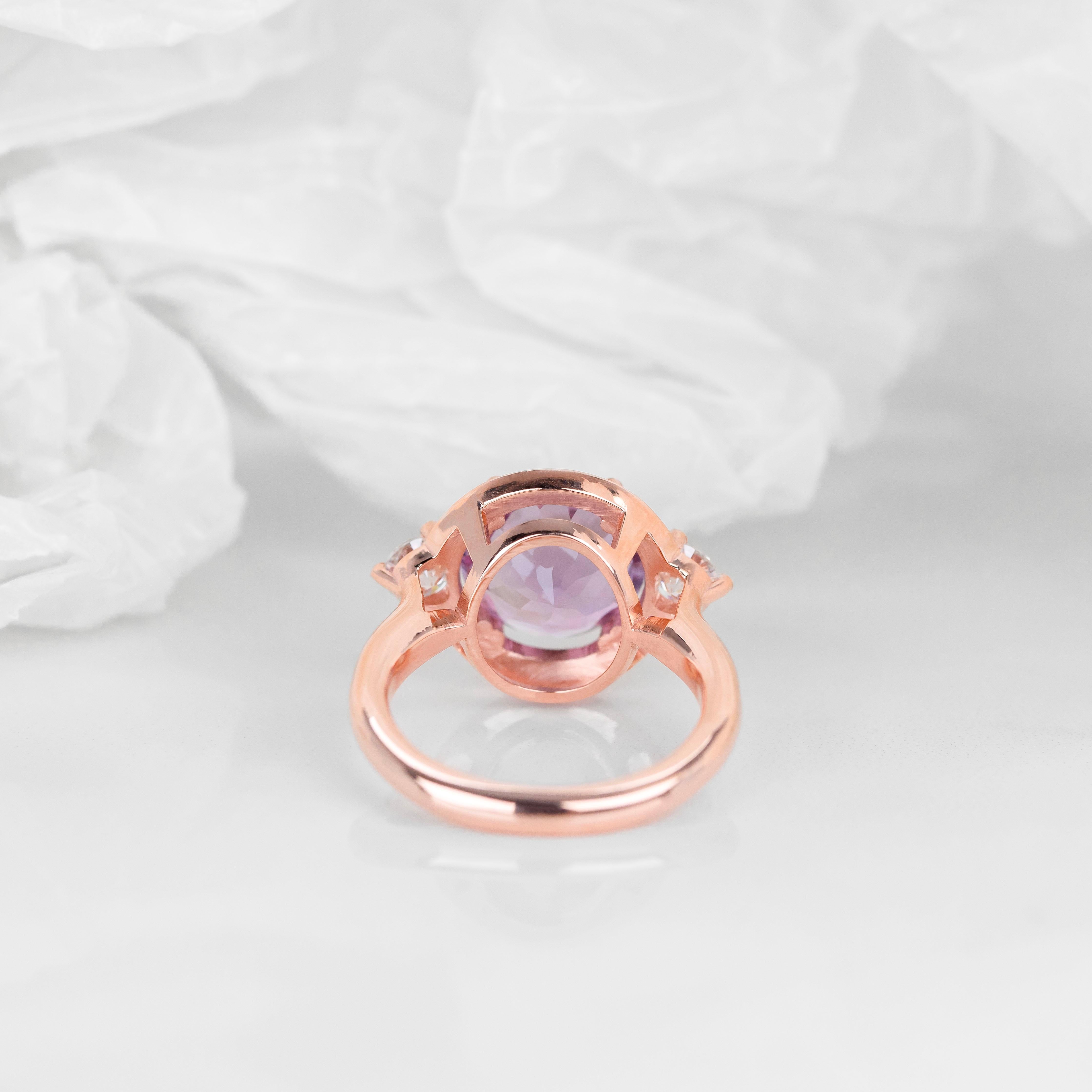 Bague Art déco et cocktail en or massif 14 carats, bague en pierre d'améthyste, pierre pourpre en vente 3