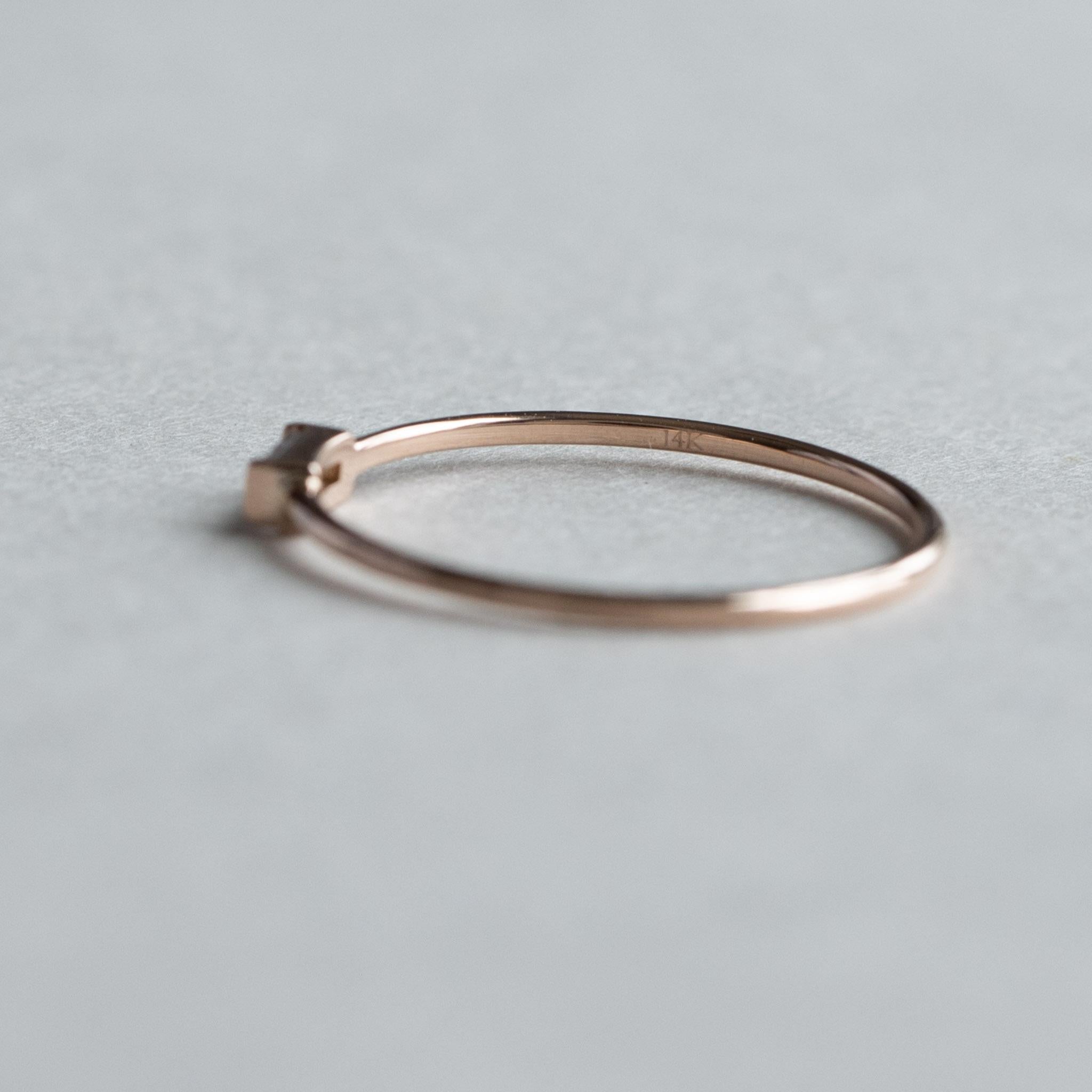 14k Solid Gold Baguette Ring, East West Baguette Dainty Ring, Stackable Ring In New Condition In Wallingford, CT