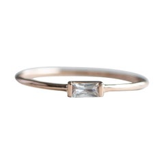 14k Solid Gold Baguette Ring, East West Baguette Dainty Ring, Stackable Ring
