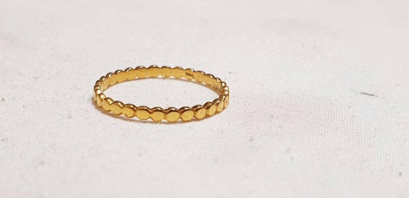 Art Deco 14k Solid Gold Beaded Ring Solid Gold Ring For Her Unique Anniversary Gift . For Sale