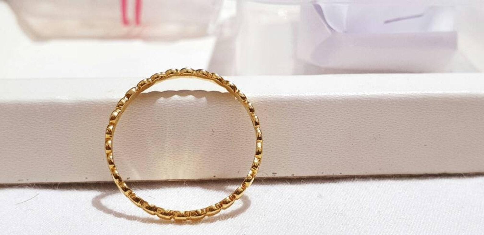 14k Solid Gold Beaded Ring Solid Gold Ring For Her Unique Anniversary Gift . For Sale 3