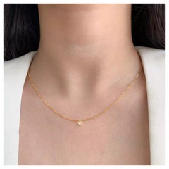 14K Solid Gold Bezel Set Necklace Single Diamond Minimalist