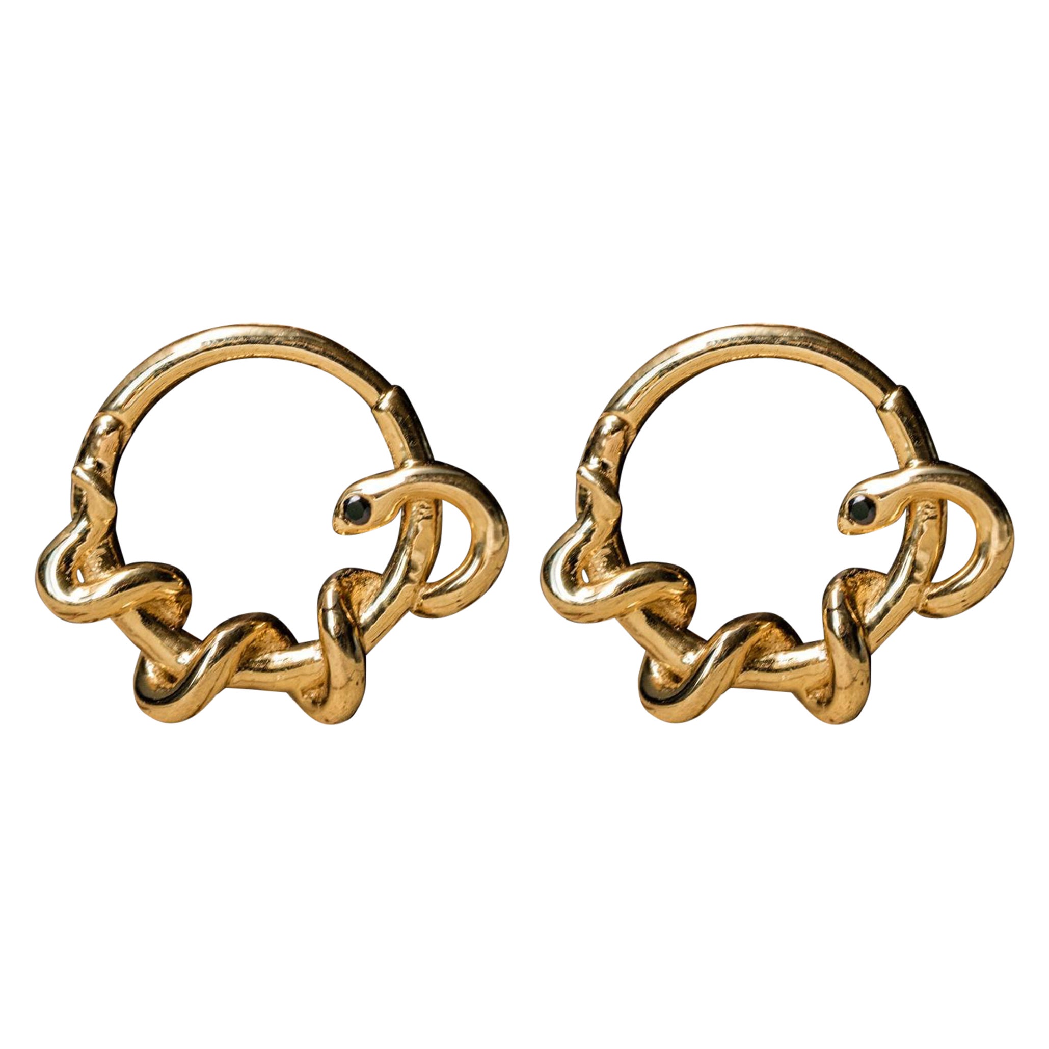 Snake Septum Jewellery, Solid 14k Gold Black Diamond Nose Ring, Daith  Piercing For Sale at 1stDibs