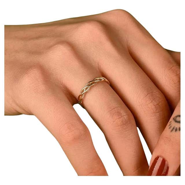 14K Solid Gold Braided Stacking Women Ring Thin Rope Simple Minimalist ...