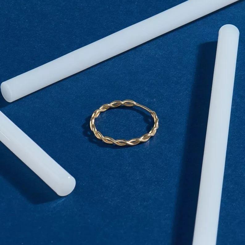14K Solid Gold Braided Stacking Women Ring Thin Rope Simple Minimalist Rings. For Sale 3