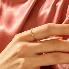 14K Solid Gold Braided Stacking Women Ring Thin Rope Simple Minimalist Rings.