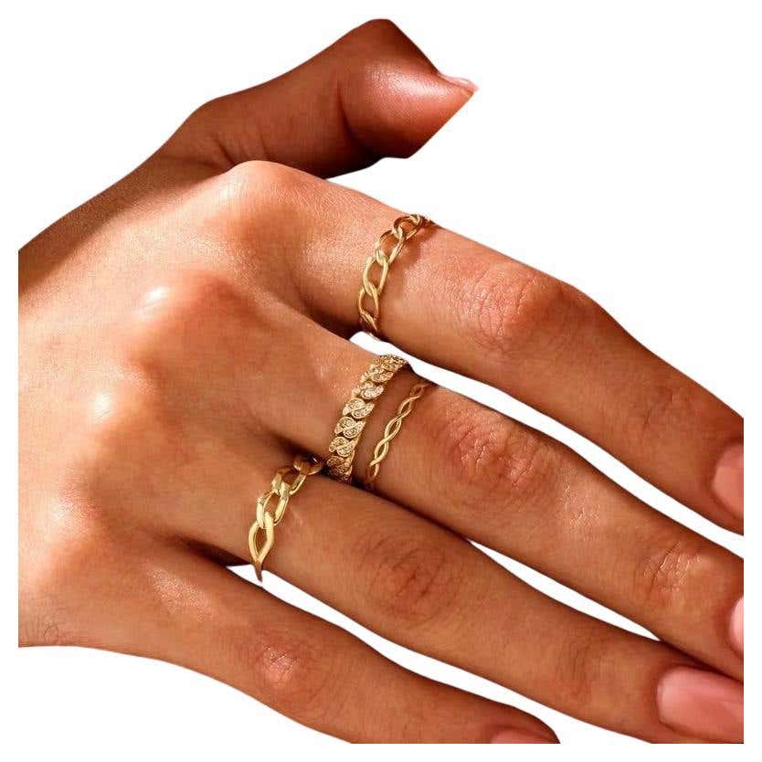 14K Solid Gold Braided Stacking Women Ring Thin Rope Simple Minimalist ...