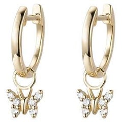 Butterfly Charm 14K Gold Diamond Hoop Earrings