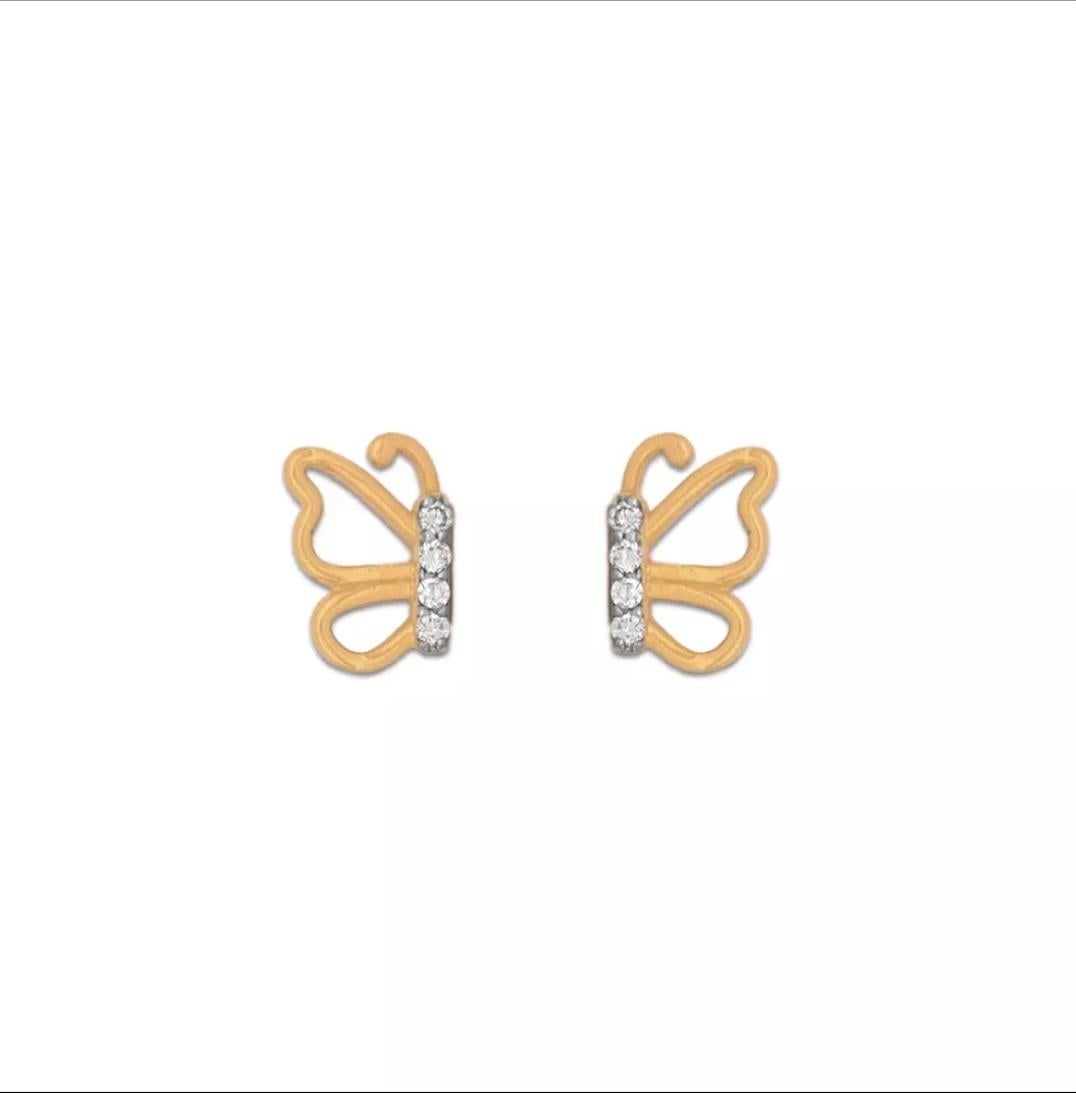 14K Solid Gold Schmetterling Ohrstecker zierlich Schmetterling Ohrstecker Gold niedlich Ohrringe. (Rundschliff) im Angebot