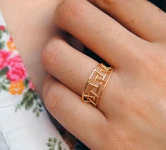 14k Solid Gold Cage Ring Geometric 3D Trapezium Dainty Band