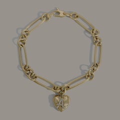 14k Solid Gold Chain and Personalized Pave Initial Heart Charm Bracelet
