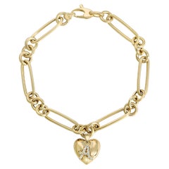 14k Solid Gold Chain and Personalized Pave Initial Heart Charm Bracelet