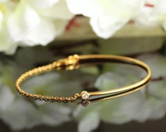 14k Solid Gold Chain Curved Wire Bracelet Diamond Cuff