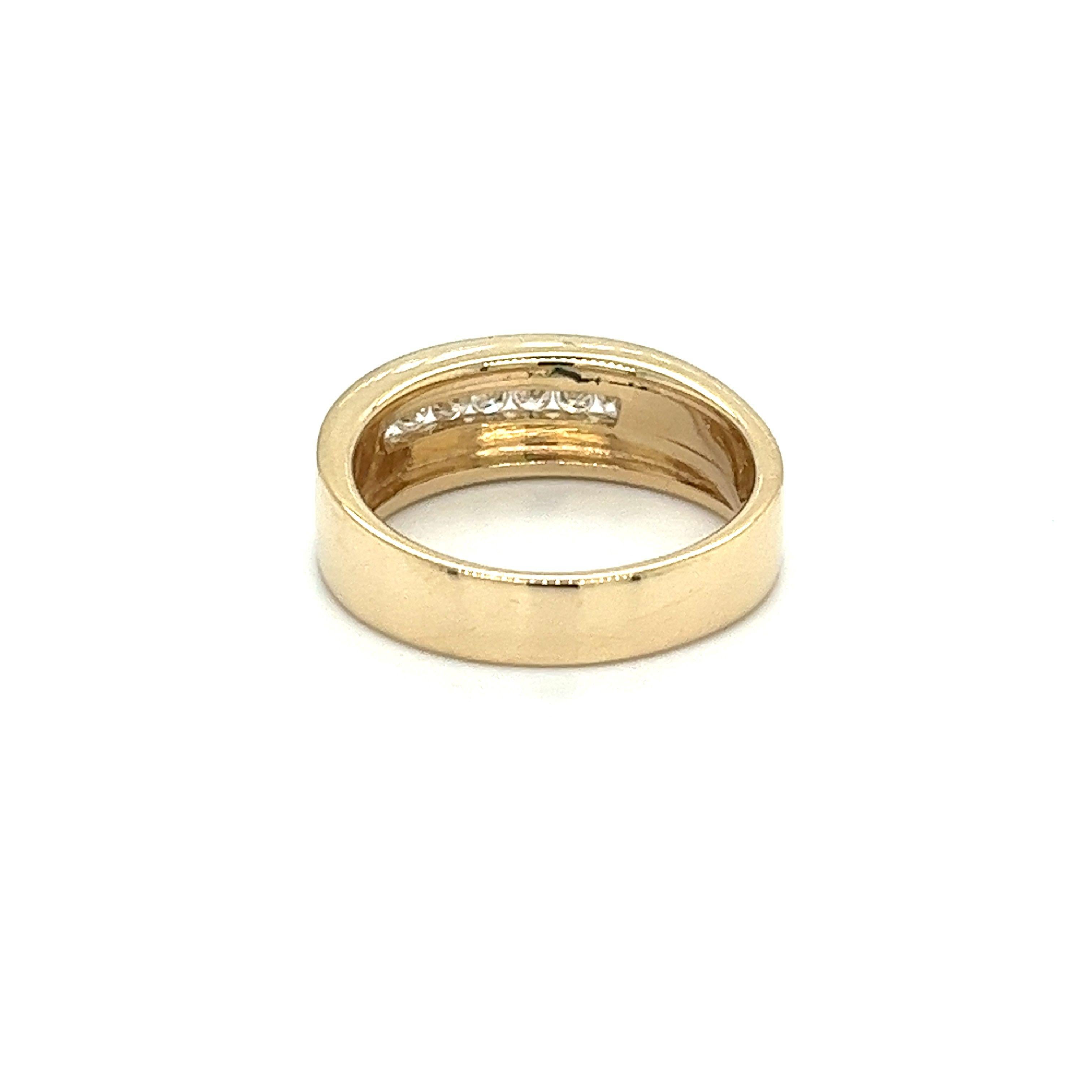 Shop this minimalist channel set natural diamond band set in 14k solid gold. A cute and dainty ring with 7 round cut natural diamonds. The ideal ring for everyday wear.

- Metal: Gold
- Metal Purity: 14k
- Carat Weight(s): 0.25 cts
- Diamond Color: