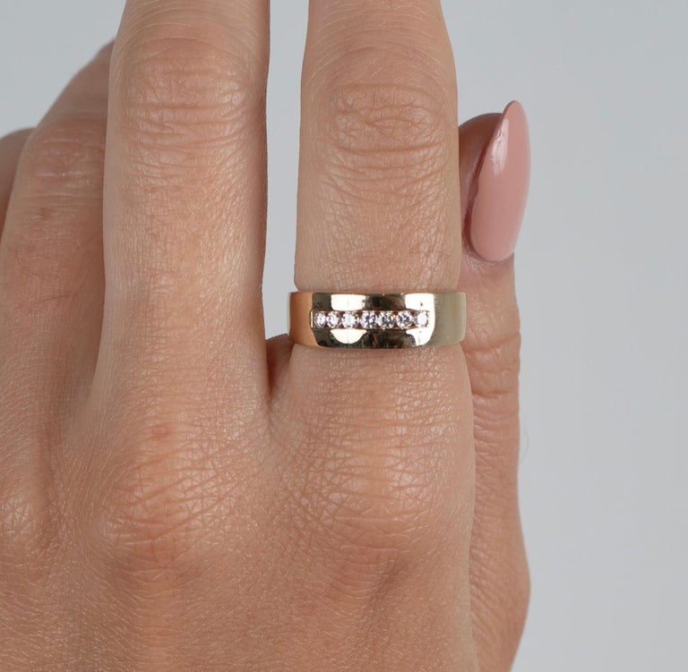 14k Solid Gold Channel Set Single Line Round Cut Diamond Band Ring For ...
